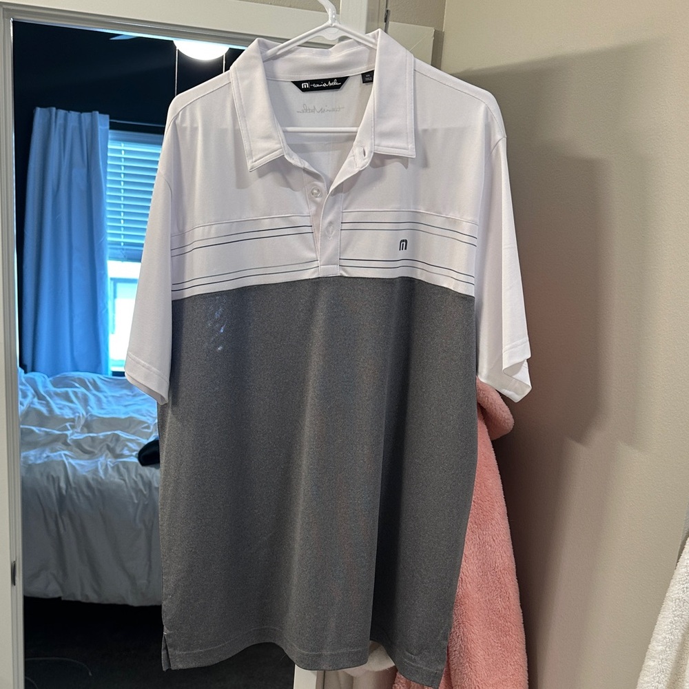 Travis Mathew White and Gray Polo Shirt